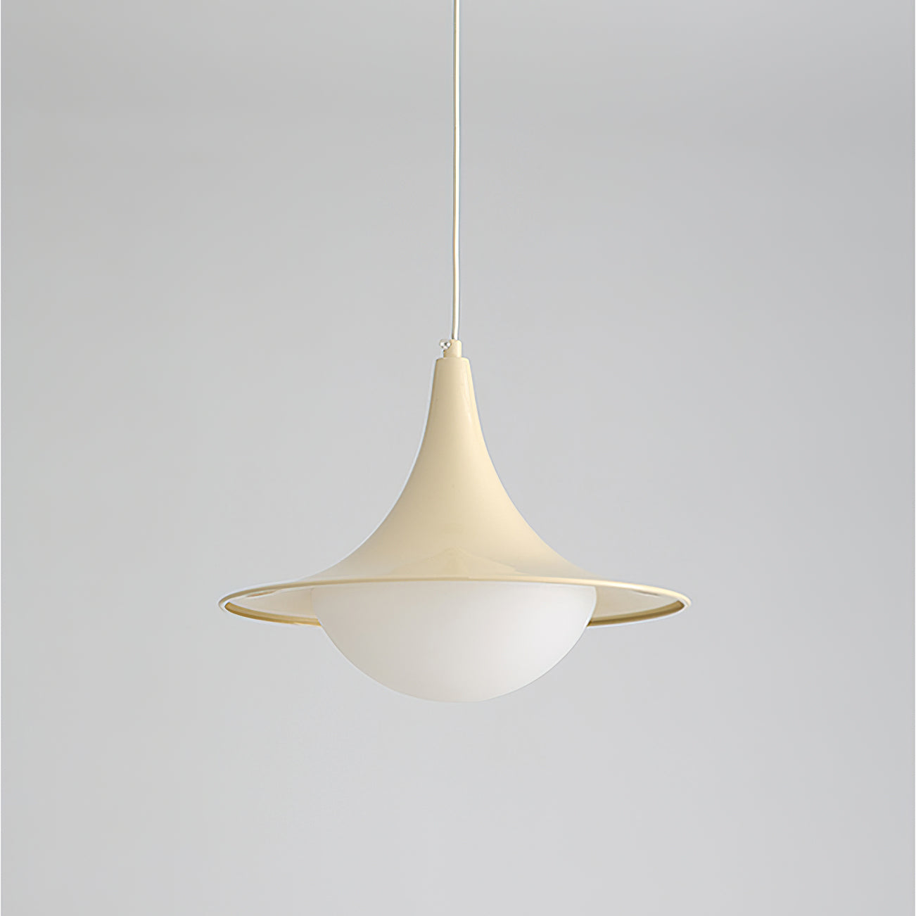 Beige pendant light on a gray background