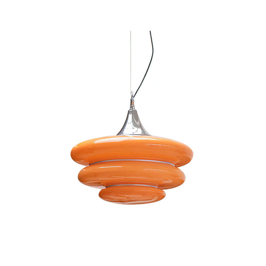 Orange pendant light with a white background