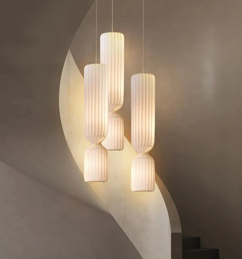 Danish Designer Cylindrical Shape Silk Pendant Lamp