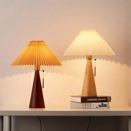 Lorenzo Solid Wood Vintage Pleated Table Lamp