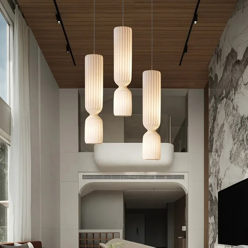 Danish Designer Cylindrical Shape Silk Pendant Lamp