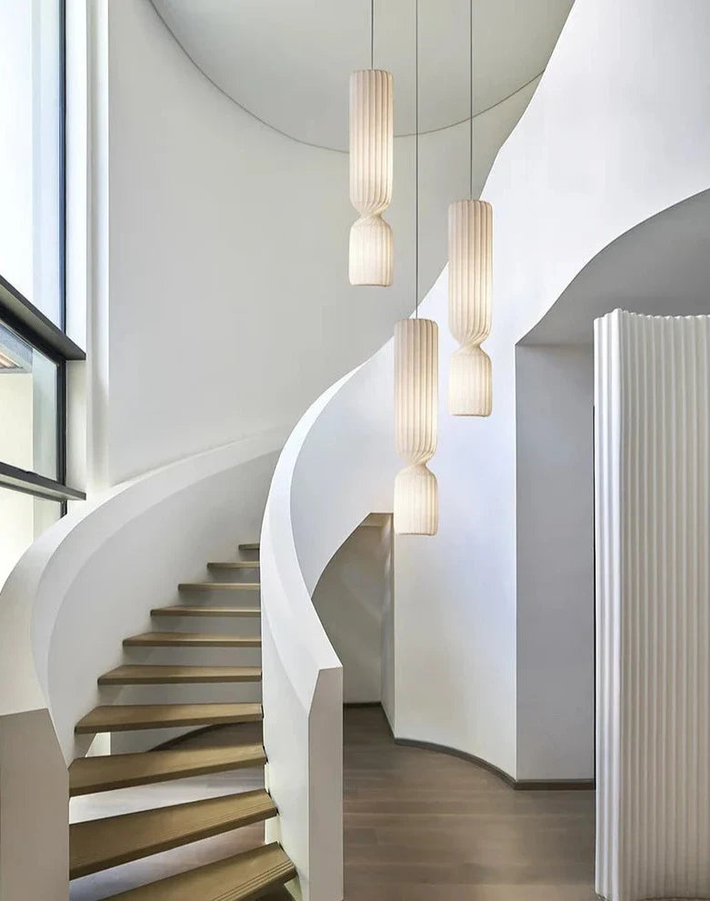 Danish Designer Cylindrical Shape Silk Pendant Lamp