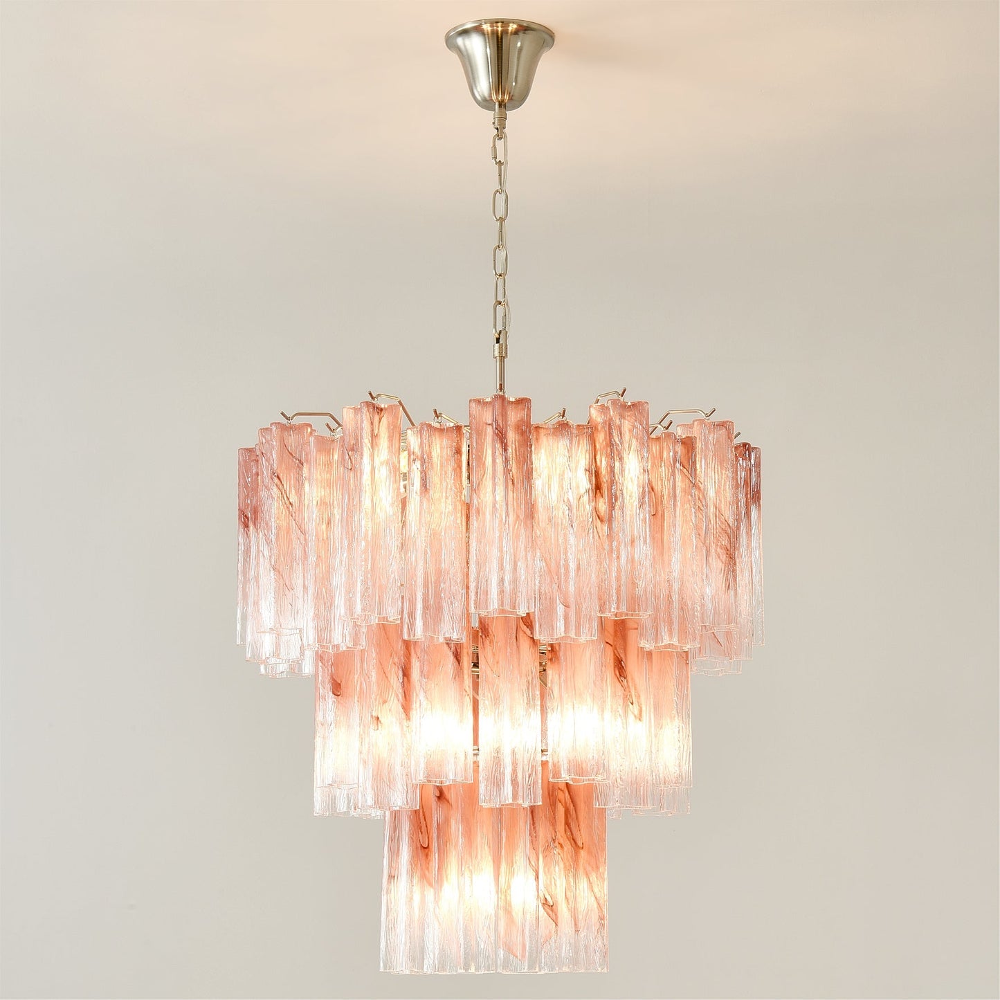 Pink Murano Tube Chandelier